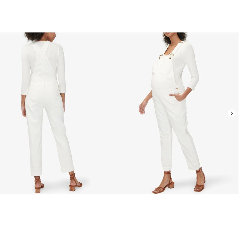 Hatch Collection White Denim Maternity Overall in Size S